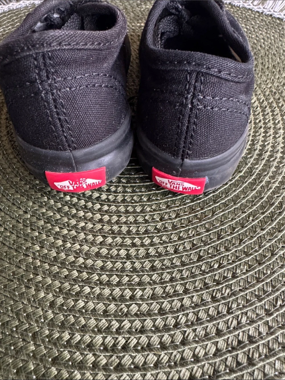 Vans Black Canvas Kids Sneakers with Red Heel Tab